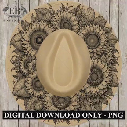 Sunflower Hat Burning Design, Laser Engraving Template for Wide Brim Fedora Hats, EB698